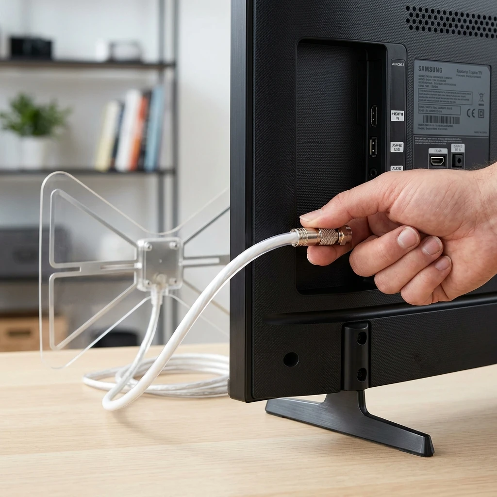 Step 2: Connect the white coaxial cable to television input