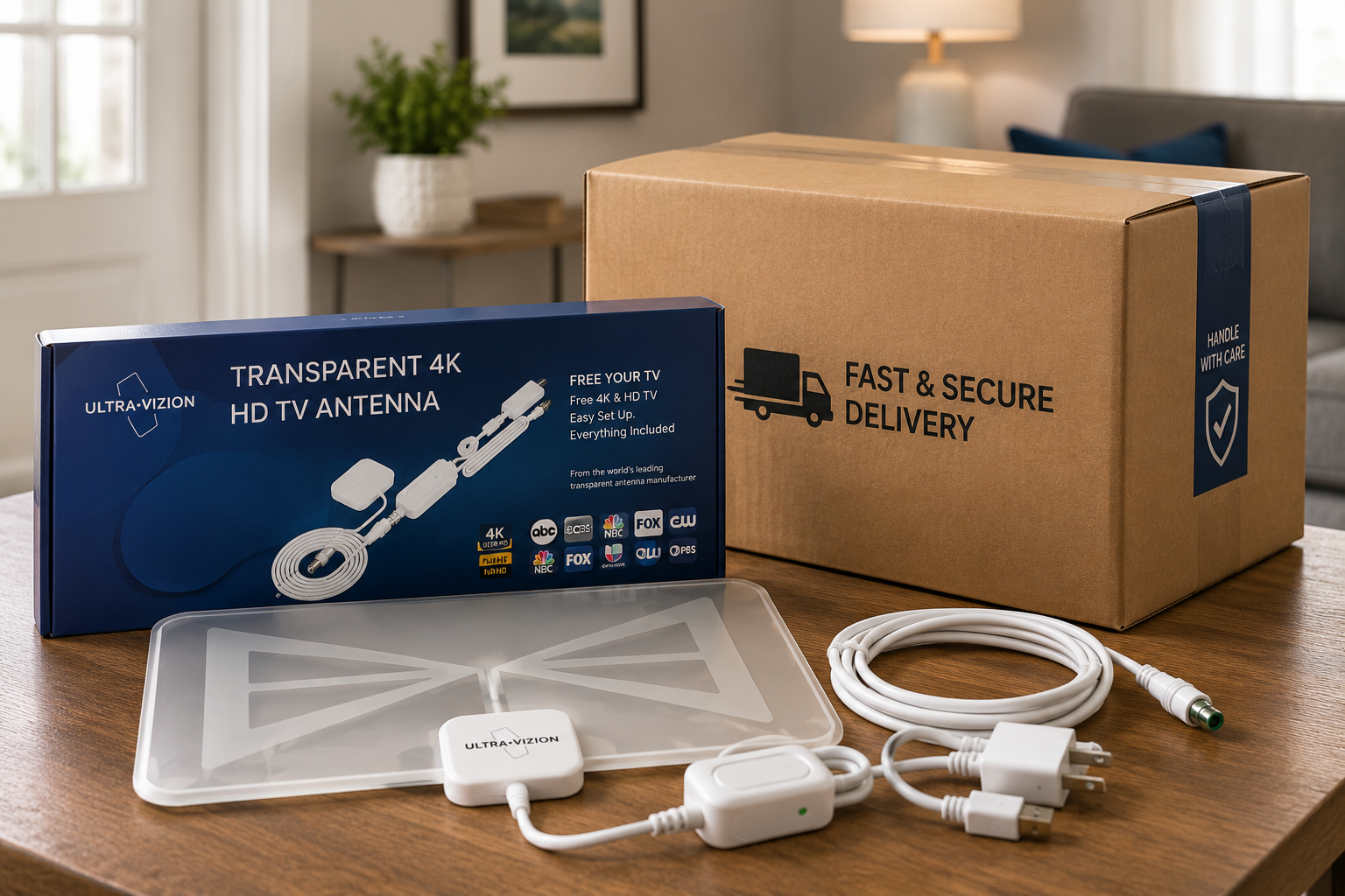 UltraVizion shipping package prepared for secure home delivery